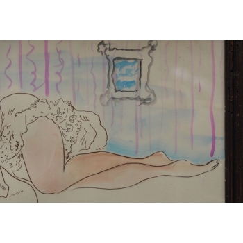 Maja Berezowska - Zakochani w Sypialni - Akwarela I Tusz Na Papierze Obraz