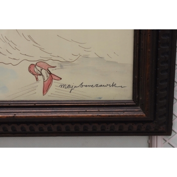 Maja Berezowska - Zakochani w Sypialni - Akwarela I Tusz Na Papierze Obraz