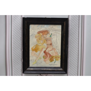 Maja Berezowska - Pocałunek Kochanków - Akwarela I Tusz Na Papierze Obraz