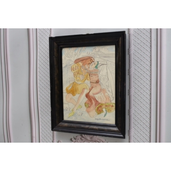 Maja Berezowska - Pocałunek Kochanków - Akwarela I Tusz Na Papierze Obraz