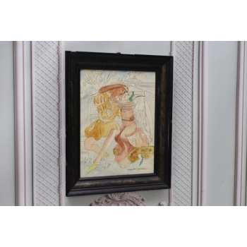 Maja Berezowska - Pocałunek Kochanków - Akwarela I Tusz Na Papierze Obraz