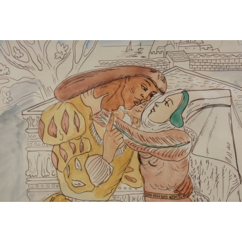 Maja Berezowska - Pocałunek Kochanków - Akwarela I Tusz Na Papierze Obraz