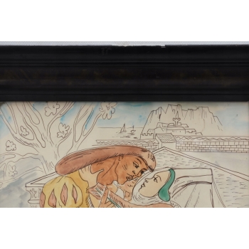 Maja Berezowska - Pocałunek Kochanków - Akwarela I Tusz Na Papierze Obraz