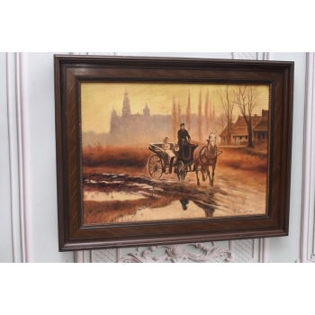 W. Chmieliński - Dorożka Na Przedmieściach - Wprawa Na Targ - Obraz Olejny