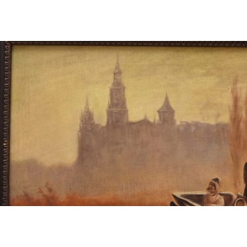 W. Chmieliński - Dorożka Na Przedmieściach - Wprawa Na Targ - Obraz Olejny