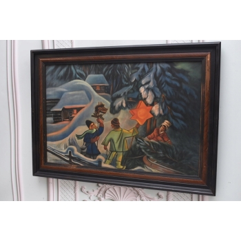 Z. Stryjeńska - Górale z Gwiazdą Betlejemską - Duży Stary Obraz Olejny