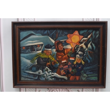 Z. Stryjeńska - Górale z Gwiazdą Betlejemską - Duży Stary Obraz Olejny