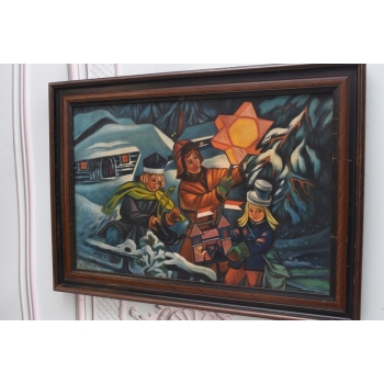 Z. Stryjeńska - Górale z Gwiazdą Betlejemską - Duży Stary Obraz Olejny