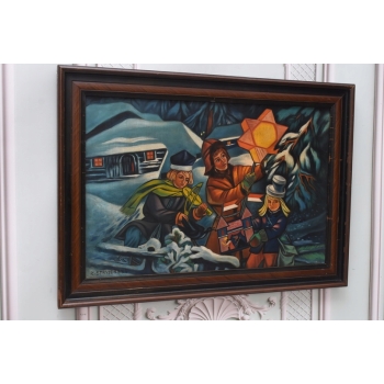 Z. Stryjeńska - Górale z Gwiazdą Betlejemską - Duży Stary Obraz Olejny