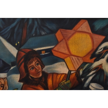 Z. Stryjeńska - Górale z Gwiazdą Betlejemską - Duży Stary Obraz Olejny