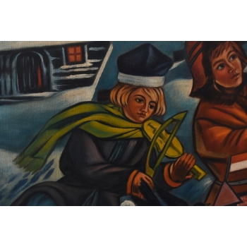 Z. Stryjeńska - Górale z Gwiazdą Betlejemską - Duży Stary Obraz Olejny