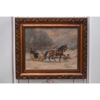 Z. Rozwadowski - Sanie Zima - Wyprawa Na Targ - Polski Obraz Olejny