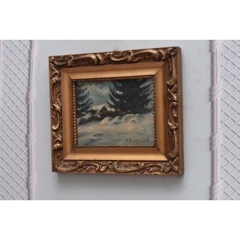 F. Ruszczyc - Zimowy Pejzaż Polskiej Wsi - Las - Stary Obraz na Drewnie