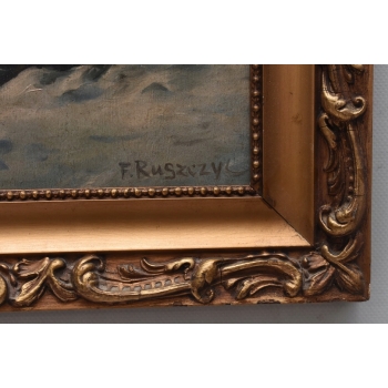 F. Ruszczyc - Zimowy Pejzaż Polskiej Wsi - Las - Stary Obraz na Drewnie