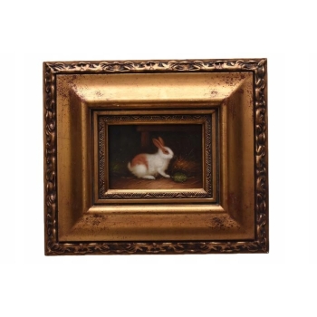 Króliczek - Królik Zając - Obraz Olejny - Złota Zdobiona Rama