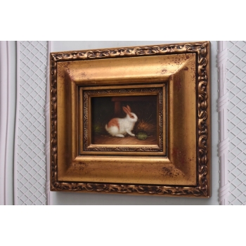 Króliczek - Królik Zając - Obraz Olejny - Złota Zdobiona Rama