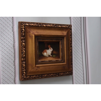 Króliczek - Królik Zając - Obraz Olejny - Złota Zdobiona Rama