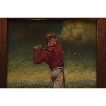 Portret Golfisty na Polu Golfowym - Golf - Obraz Olejny - Złota Rama