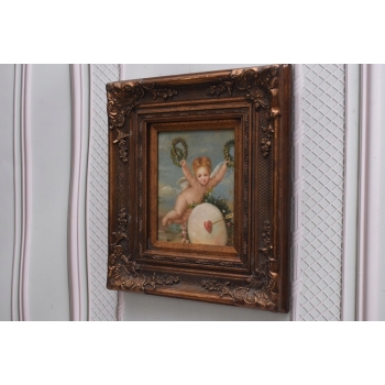 LAtający Amor z Wieńcami - Anioł Amor - Obraz Olejny - Złota Rama