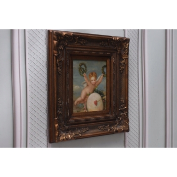 LAtający Amor z Wieńcami - Anioł Amor - Obraz Olejny - Złota Rama