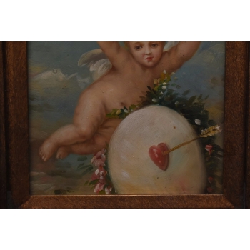 LAtający Amor z Wieńcami - Anioł Amor - Obraz Olejny - Złota Rama