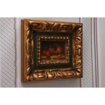 Owoce na Stole - Martwa Natura - Obraz Olejny Rama Złoto Zielona