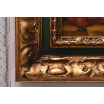 Owoce na Stole - Martwa Natura - Obraz Olejny Rama Złoto Zielona