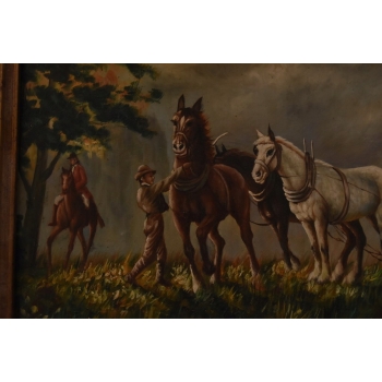 Myśliwi i Konie Koń - Myśliwski Obraz - Obraz Olejny - Złota Rama