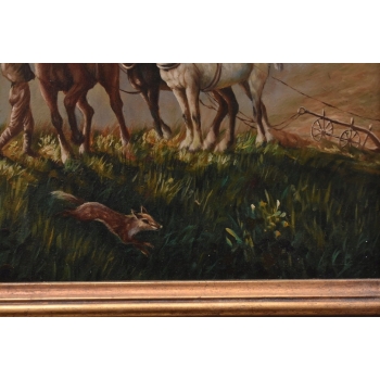 Myśliwi i Konie Koń - Myśliwski Obraz - Obraz Olejny - Złota Rama