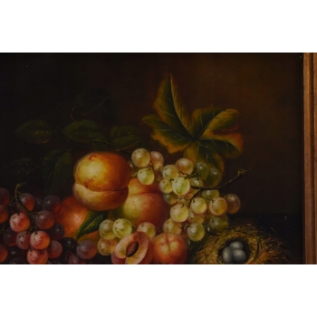 Owoce na Stole - Martwa Natura - Obraz Olejny Rama Złoto Zielona