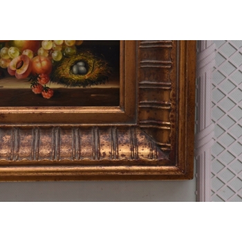 Owoce na Stole - Martwa Natura - Obraz Olejny Rama Złoto Zielona