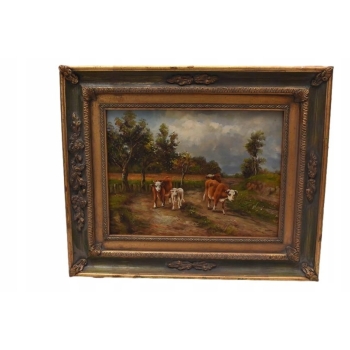 Krowy na Pastwisku - Obraz Olejny - Złota Rama