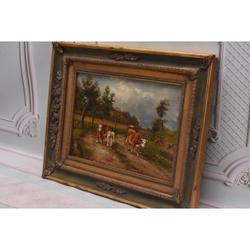 Krowy na Pastwisku - Obraz Olejny - Złota Rama