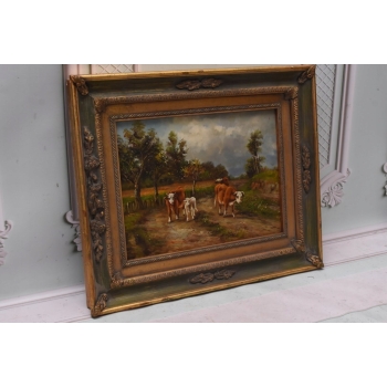 Krowy na Pastwisku - Obraz Olejny - Złota Rama