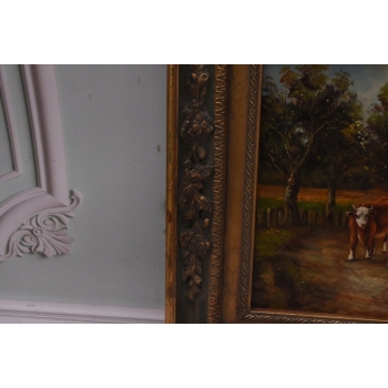 Krowy na Pastwisku - Obraz Olejny - Złota Rama