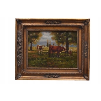 Krowy na Pastwisku - Obraz Olejny - Złota Rama