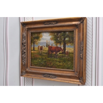 Krowy na Pastwisku - Obraz Olejny - Złota Rama