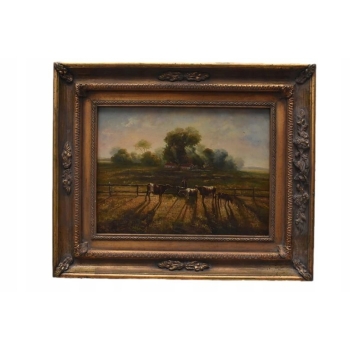 Krowy na Pastwisku KROWA - LATO WIEŚ - Obraz Olejny - Złota Rama
