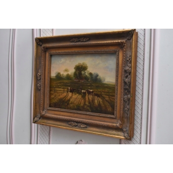 Krowy na Pastwisku KROWA - LATO WIEŚ - Obraz Olejny - Złota Rama