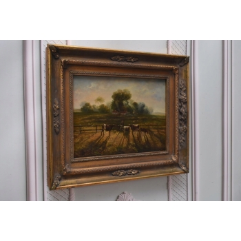 Krowy na Pastwisku KROWA - LATO WIEŚ - Obraz Olejny - Złota Rama