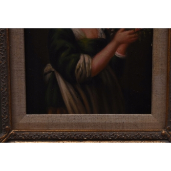 Kobieta w Zielonej Sukni z Kwiatami - Portret - Obraz Olejny - Złota Rama