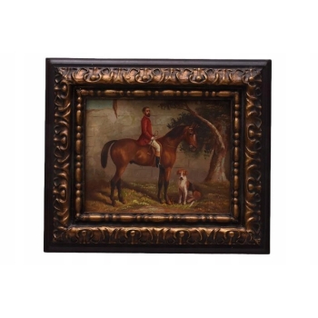 Dżokej Myśliwy na Koniu - Obraz Olejny - Złota Gruba Rama