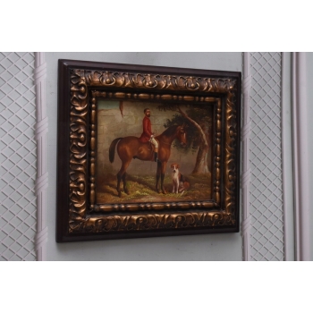Dżokej Myśliwy na Koniu - Obraz Olejny - Złota Gruba Rama