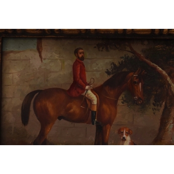 Dżokej Myśliwy na Koniu - Obraz Olejny - Złota Gruba Rama