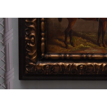 Dżokej Myśliwy na Koniu - Obraz Olejny - Złota Gruba Rama