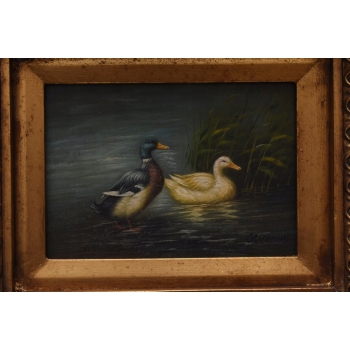 Dwie Kaczki Kaczka Wieś - Obraz Olejny - Złota Rama