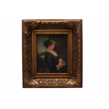 ZAmyślona Kobieta Arystokratka - Obraz Olejny - Złota Rama
