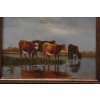 Krowy nad rzeką przy wodopoju KROWA - LATO WIEŚ - Obraz Olejny - Złota Rama