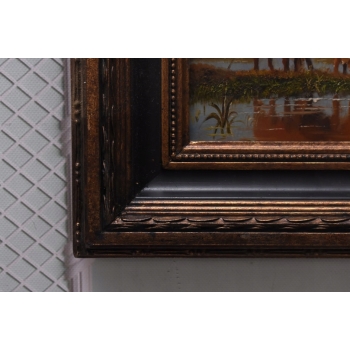 Krowy nad rzeką przy wodopoju KROWA - LATO WIEŚ - Obraz Olejny - Złota Rama