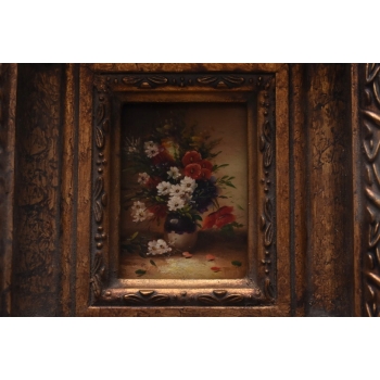 Kwiaty w Wazonie - Martwa Natura - Obraz Olejny - Złota Rama